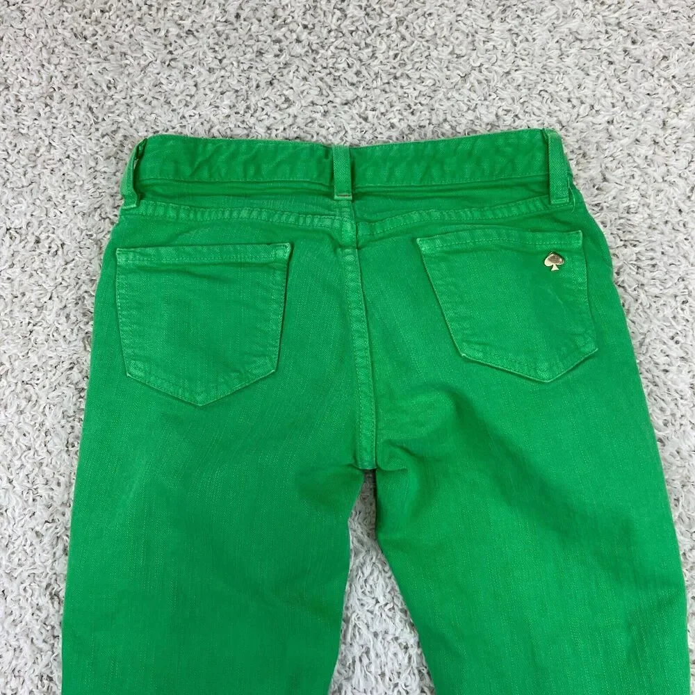 Kate Spade Broome St Jeans, Sz 24 Green Denim Skinny Raw Hem EUC